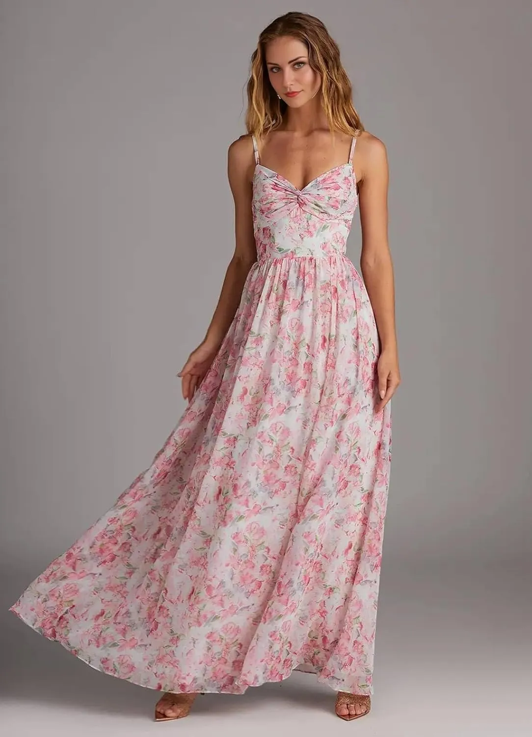 Chiffon Bridesmaid Dresses for Women Spaghetti Straps V Neck A Line Formal Evening Dresses with Slit