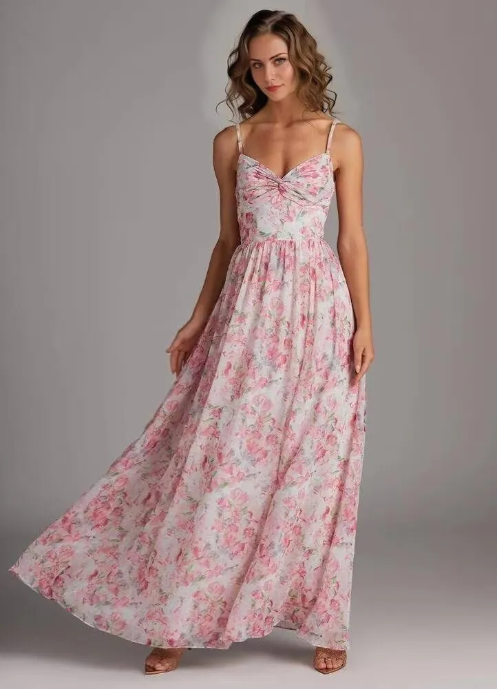 Chiffon Bridesmaid Dresses for Women Spaghetti Straps V Neck A Line Formal Evening Dresses with Slit
