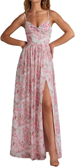Chiffon Bridesmaid Dresses for Women Spaghetti Straps V Neck A Line Formal Evening Dresses with Slit