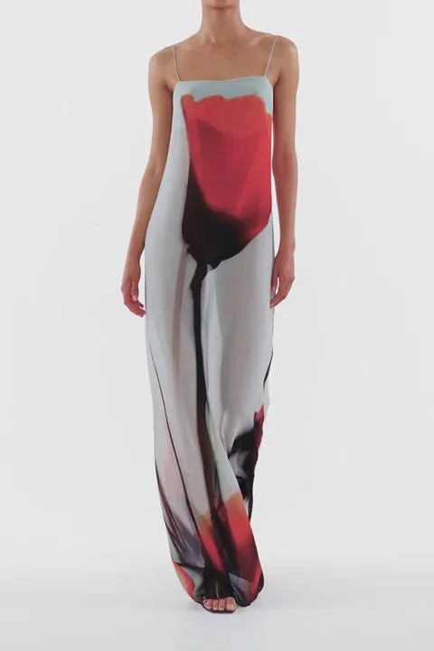 Chloie Spaghetti Rose Printed Maxi Dress