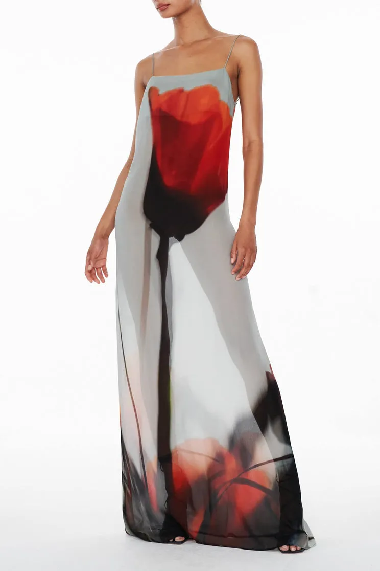 Chloie Spaghetti Rose Printed Maxi Dress