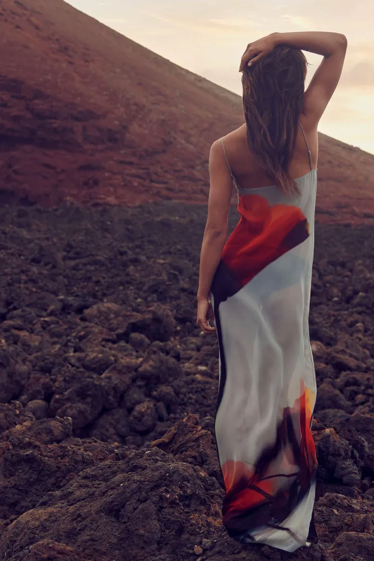 Chloie Spaghetti Rose Printed Maxi Dress
