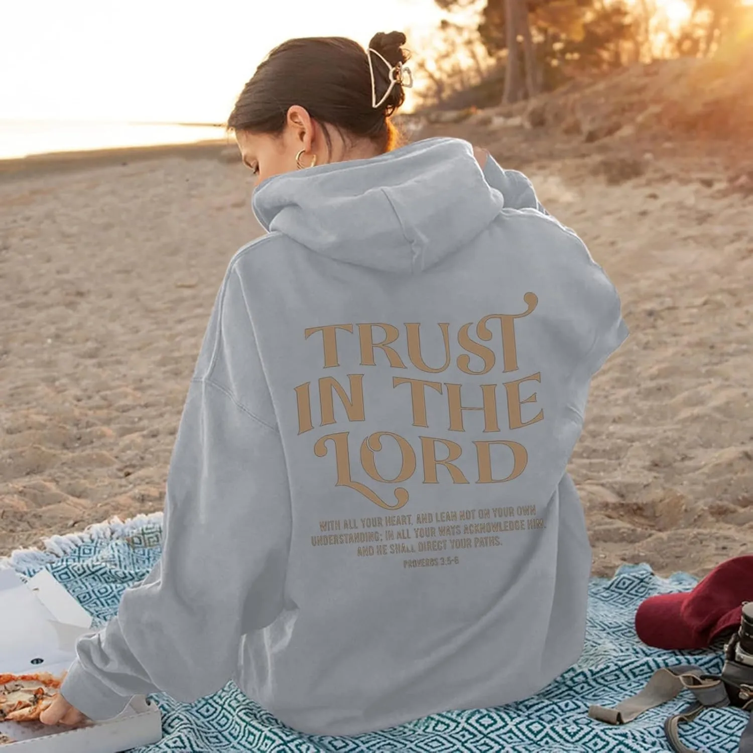 Christian Hoodies for Women Trust in The Lord Bible Verse Graphic Oversized Sweatshirts Casual Long Sleeve Hooded Pullover