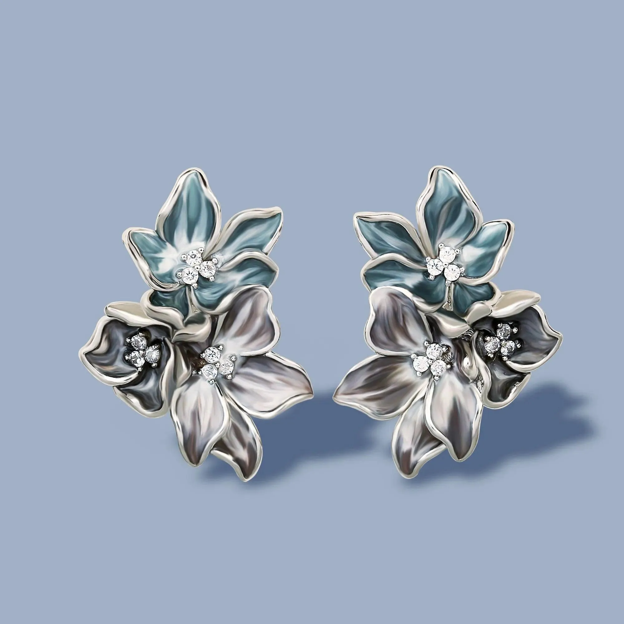 Classic Elegant Flower Shape Handmade Enamel Earrings