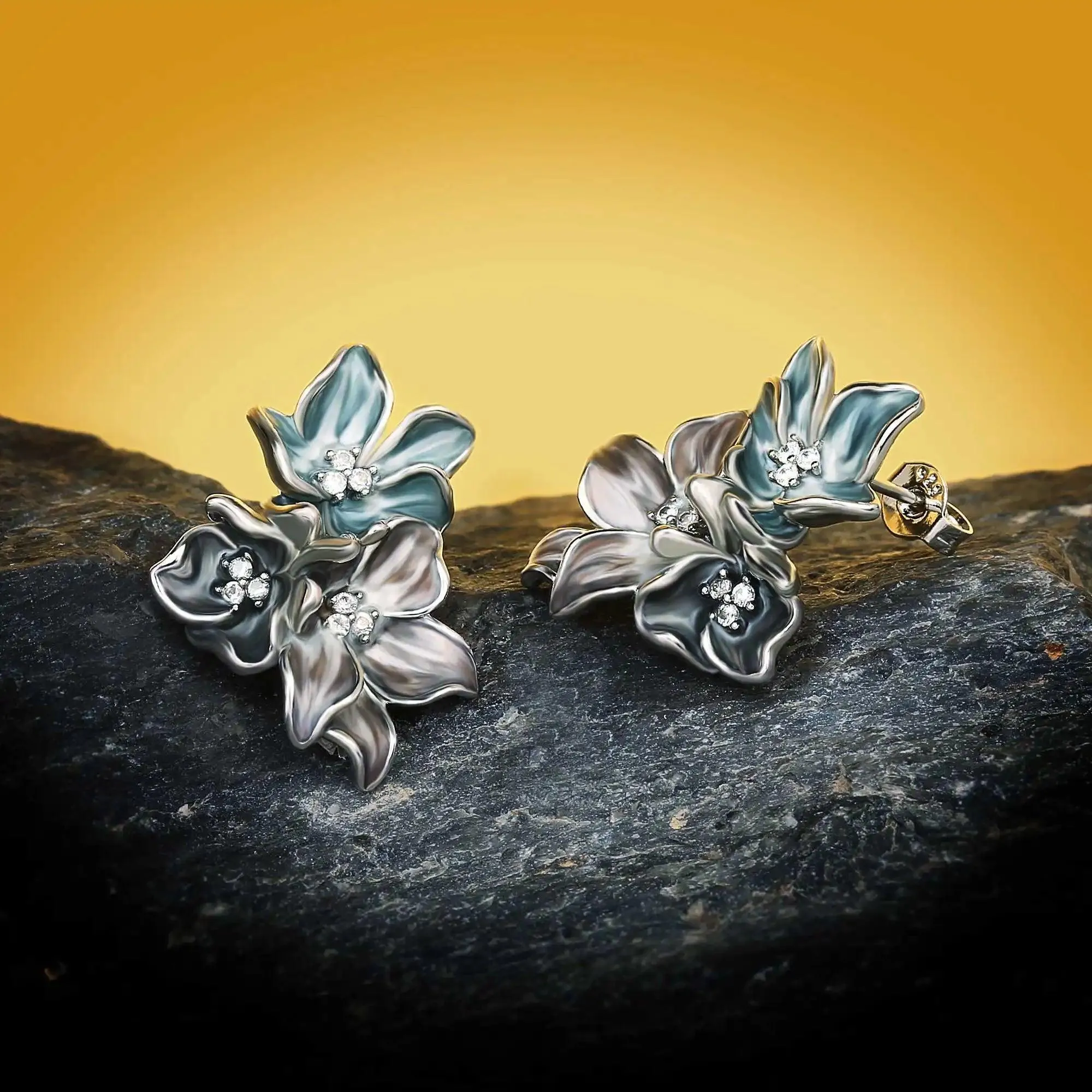 Classic Elegant Flower Shape Handmade Enamel Earrings
