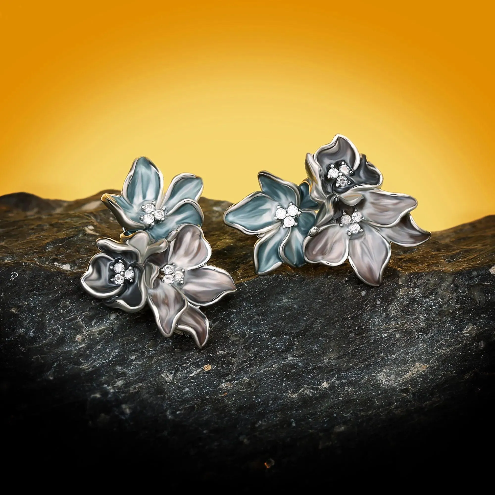 Classic Elegant Flower Shape Handmade Enamel Earrings