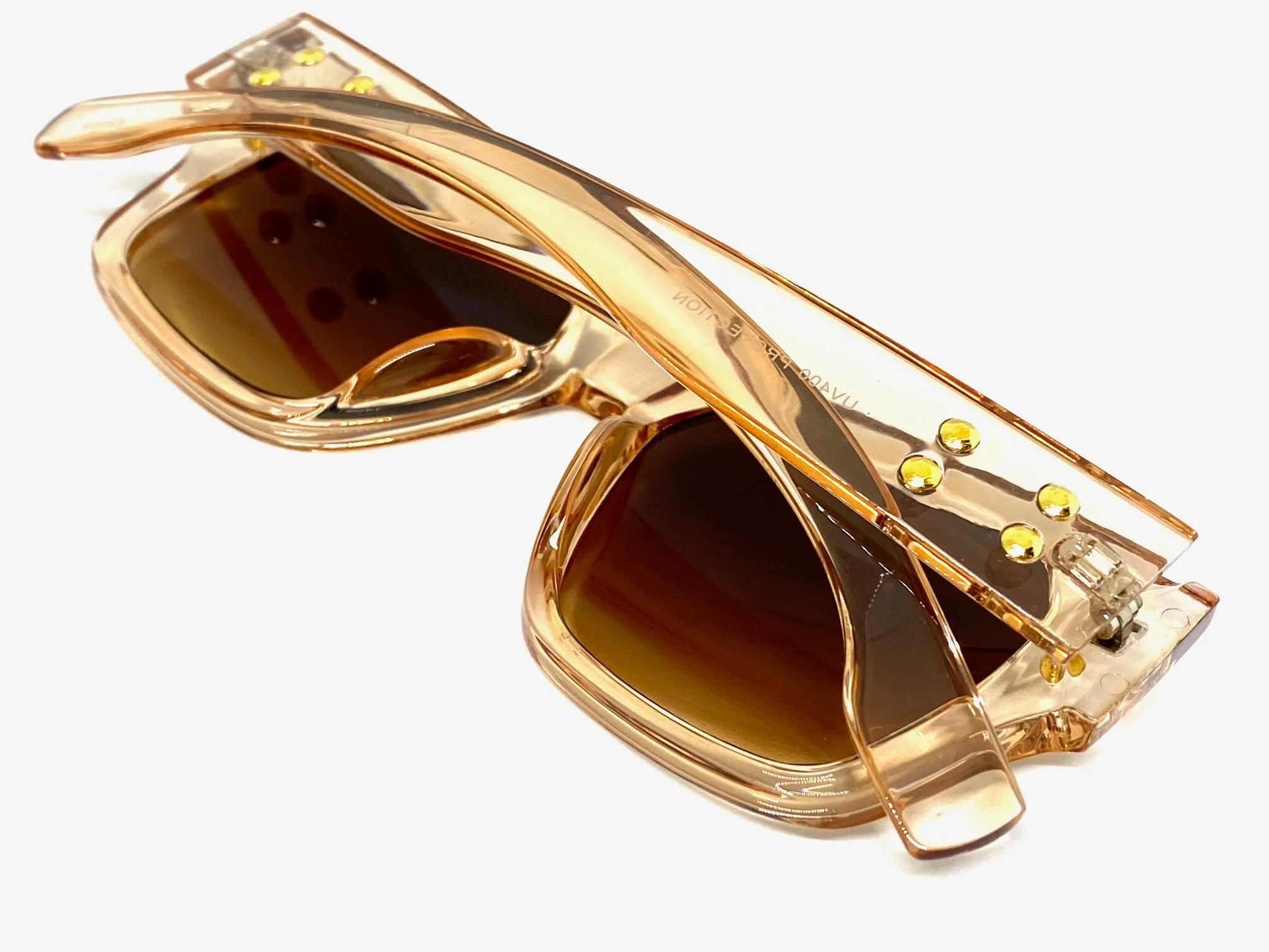 Classic Vintage Retro Style SUNGLASSES Thick Square Champagne Frame 80551