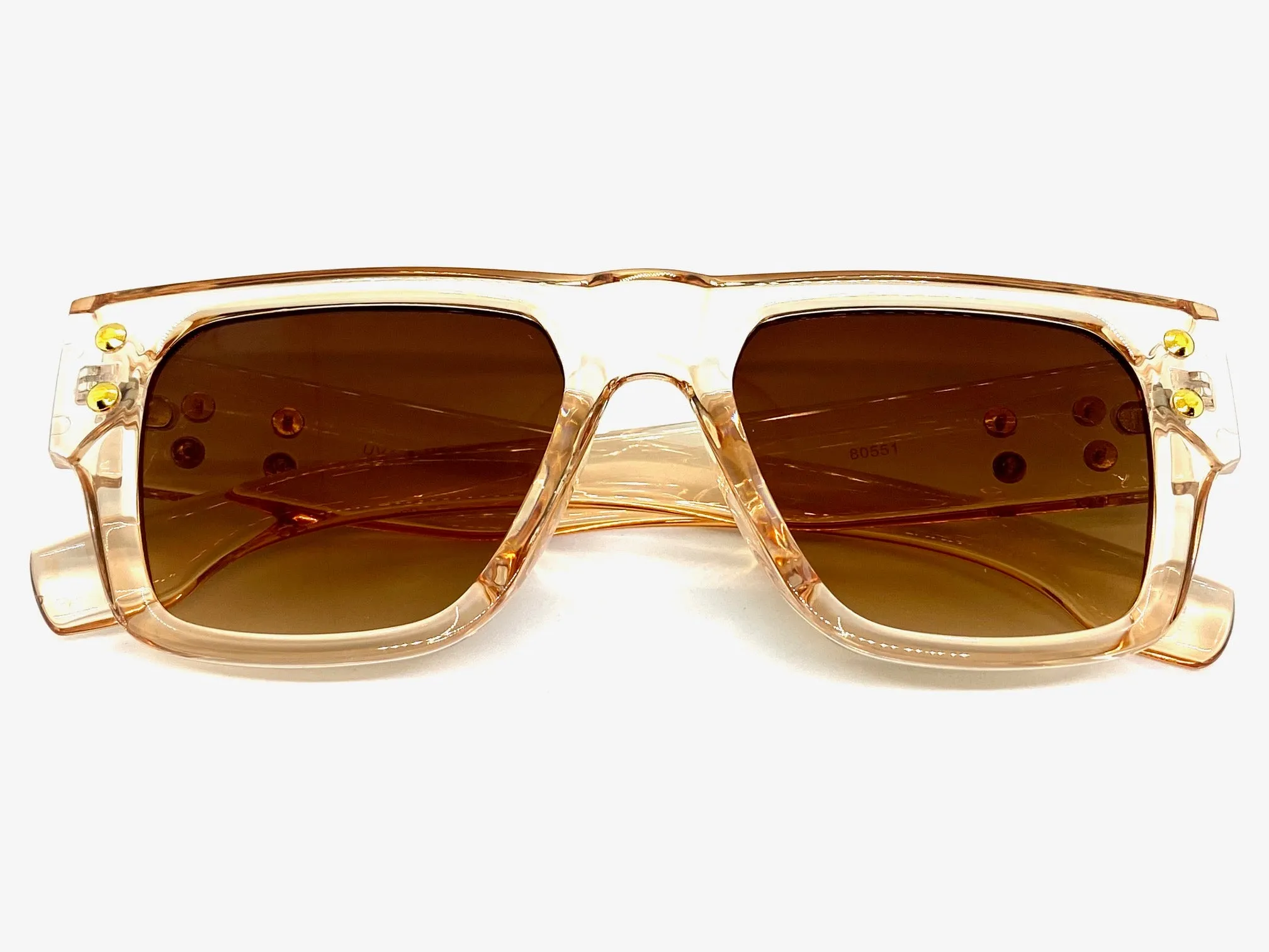 Classic Vintage Retro Style SUNGLASSES Thick Square Champagne Frame 80551
