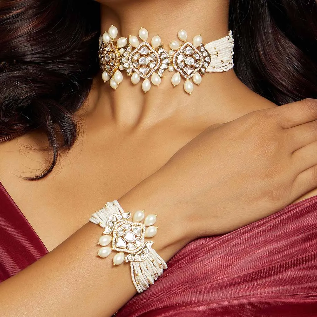 Classic White Pearls Polki Bracelet - MRJBR23BR 38