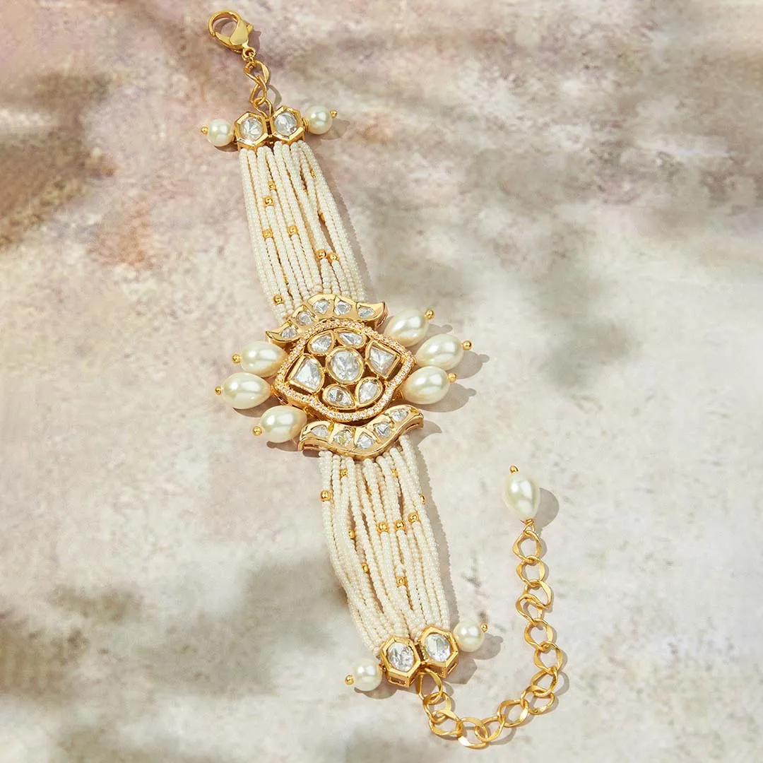 Classic White Pearls Polki Bracelet - MRJBR23BR 38