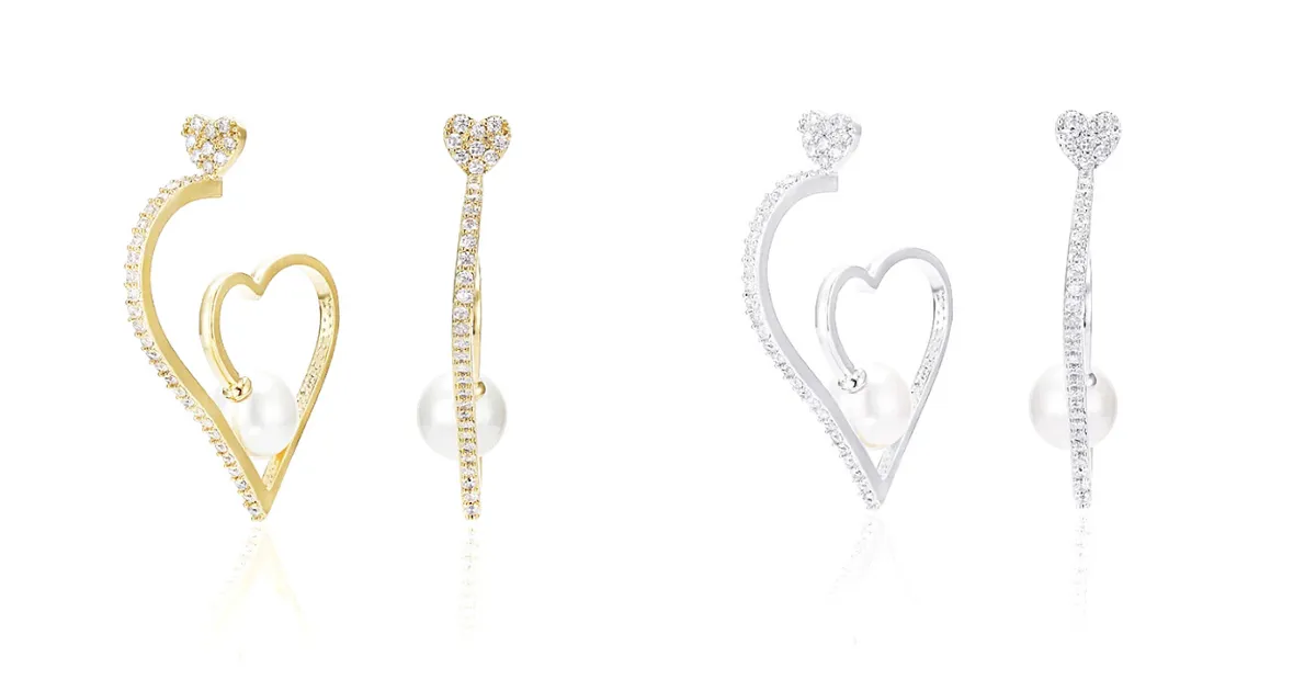 Classy Pearl CZ Heart Hoop Earrings