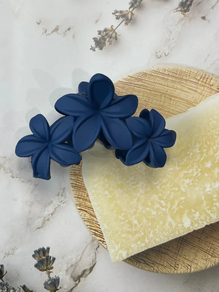 Claw Clip - Frangipani Flower Trio - Navy