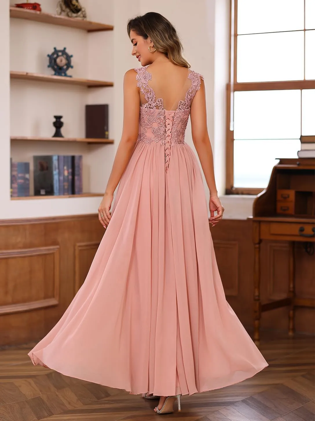 Clothfun Chiffon Mother of The Bride Dress 2024 Lace Applique Long Formal Party Dress with Jacket CY147