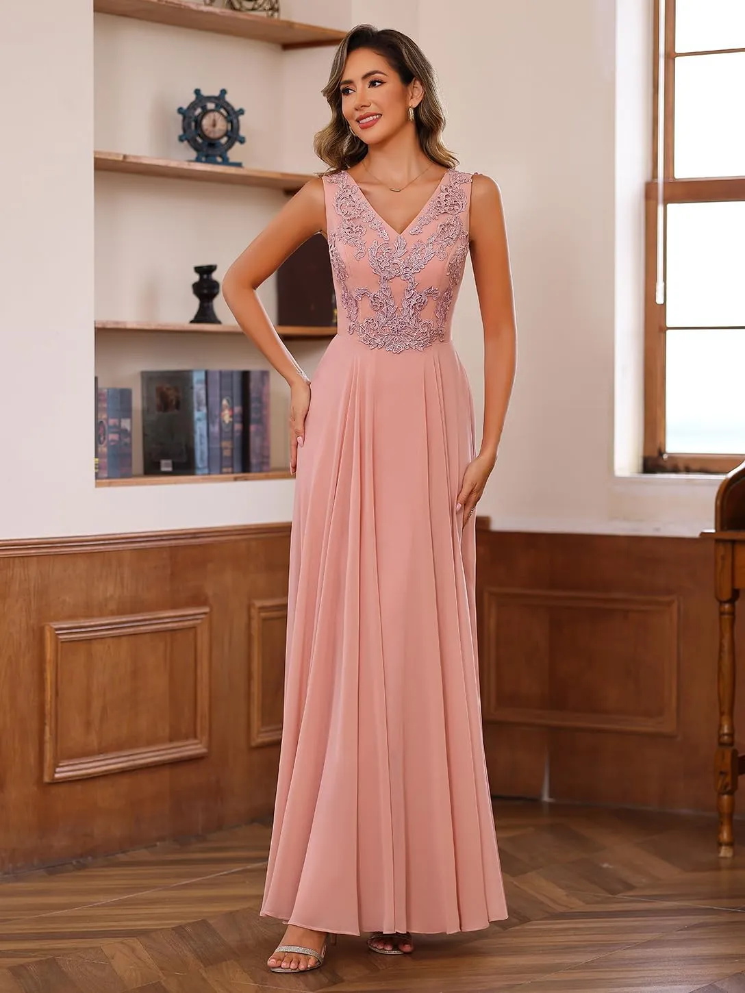 Clothfun Chiffon Mother of The Bride Dress 2024 Lace Applique Long Formal Party Dress with Jacket CY147