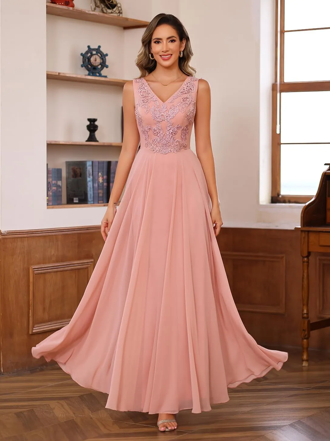 Clothfun Chiffon Mother of The Bride Dress 2024 Lace Applique Long Formal Party Dress with Jacket CY147