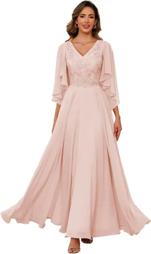 Clothfun Chiffon Mother of The Bride Dress 2024 Lace Applique Long Formal Party Dress with Jacket CY147