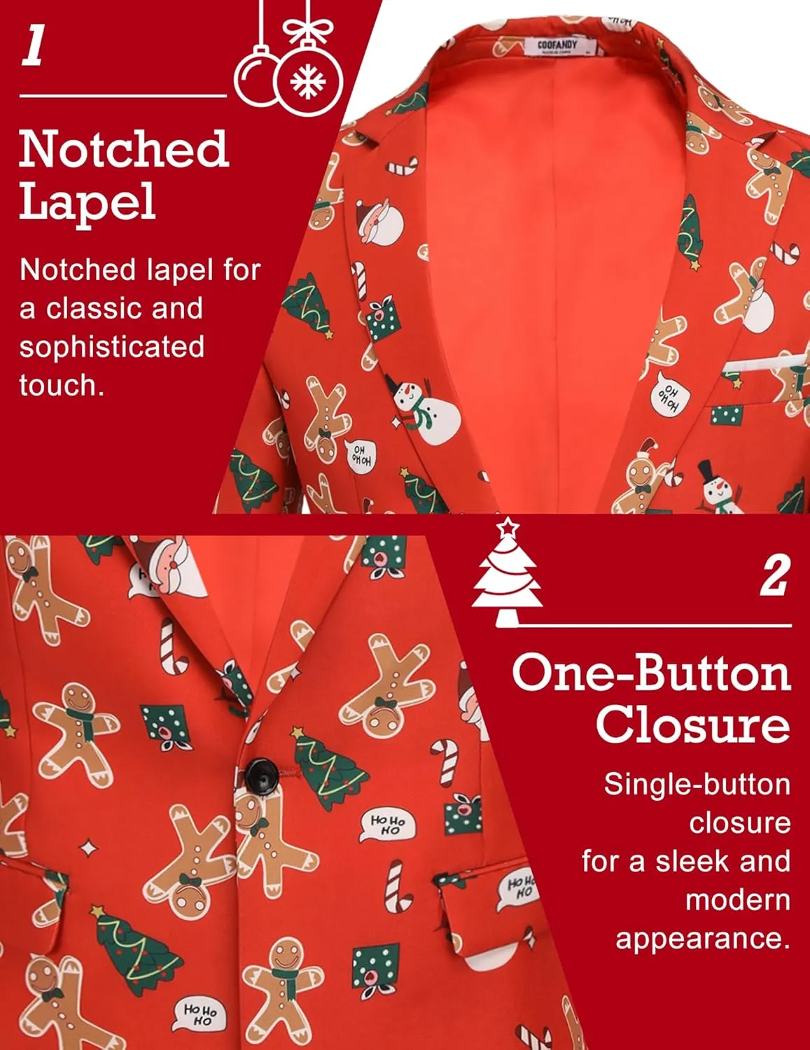 COOFANDY Men's Christmas Blazer Halloween Sport Coat One Button Christmas Suit Jacket Xmas Party Jackets Holiday Blazers