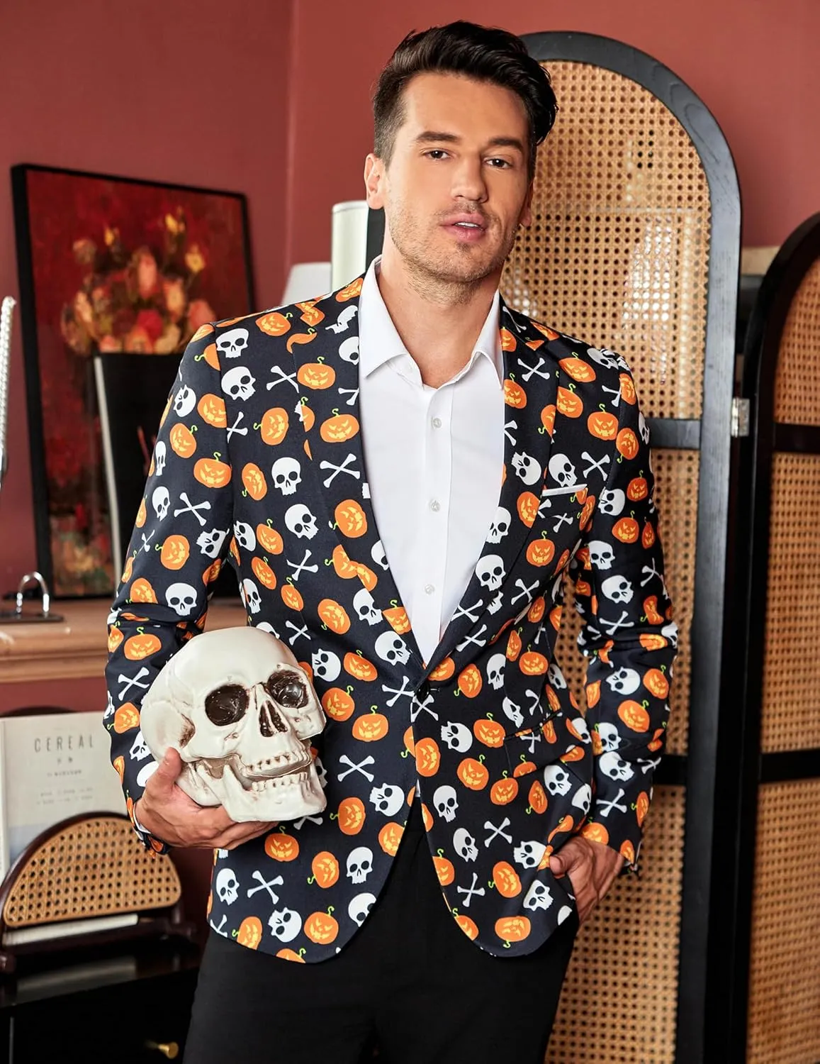 COOFANDY Men's Christmas Blazer Halloween Sport Coat One Button Christmas Suit Jacket Xmas Party Jackets Holiday Blazers