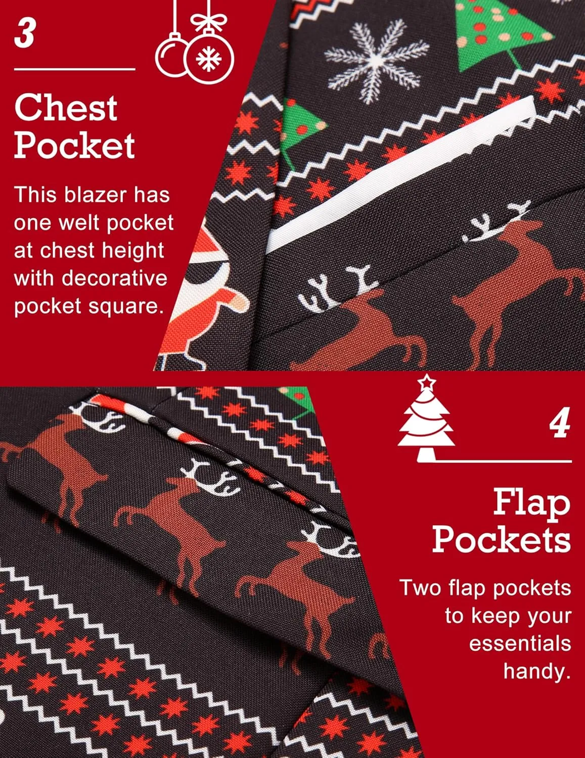 COOFANDY Men's Christmas Blazer Halloween Sport Coat One Button Christmas Suit Jacket Xmas Party Jackets Holiday Blazers