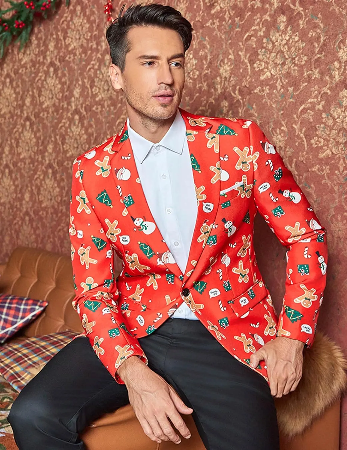 COOFANDY Men's Christmas Blazer Halloween Sport Coat One Button Christmas Suit Jacket Xmas Party Jackets Holiday Blazers