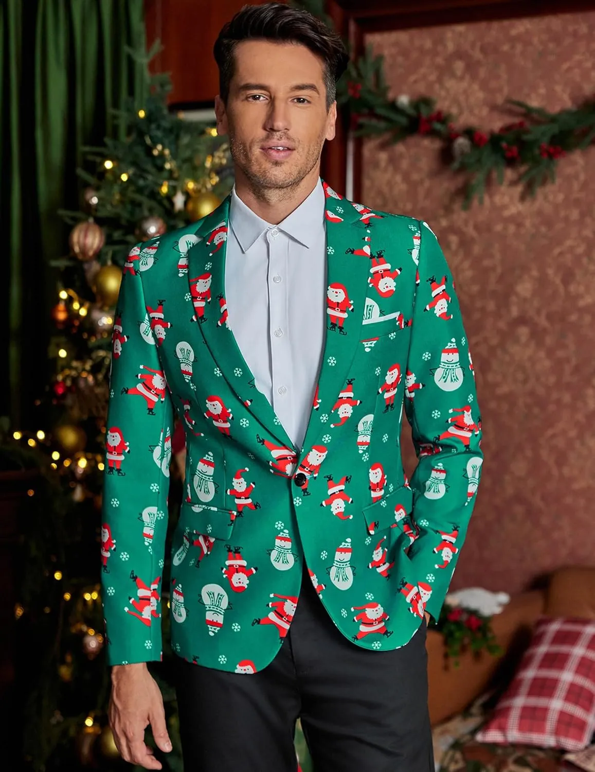 COOFANDY Men's Christmas Blazer Halloween Sport Coat One Button Christmas Suit Jacket Xmas Party Jackets Holiday Blazers