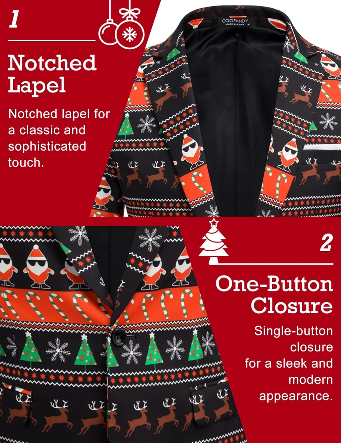 COOFANDY Men's Christmas Blazer Halloween Sport Coat One Button Christmas Suit Jacket Xmas Party Jackets Holiday Blazers