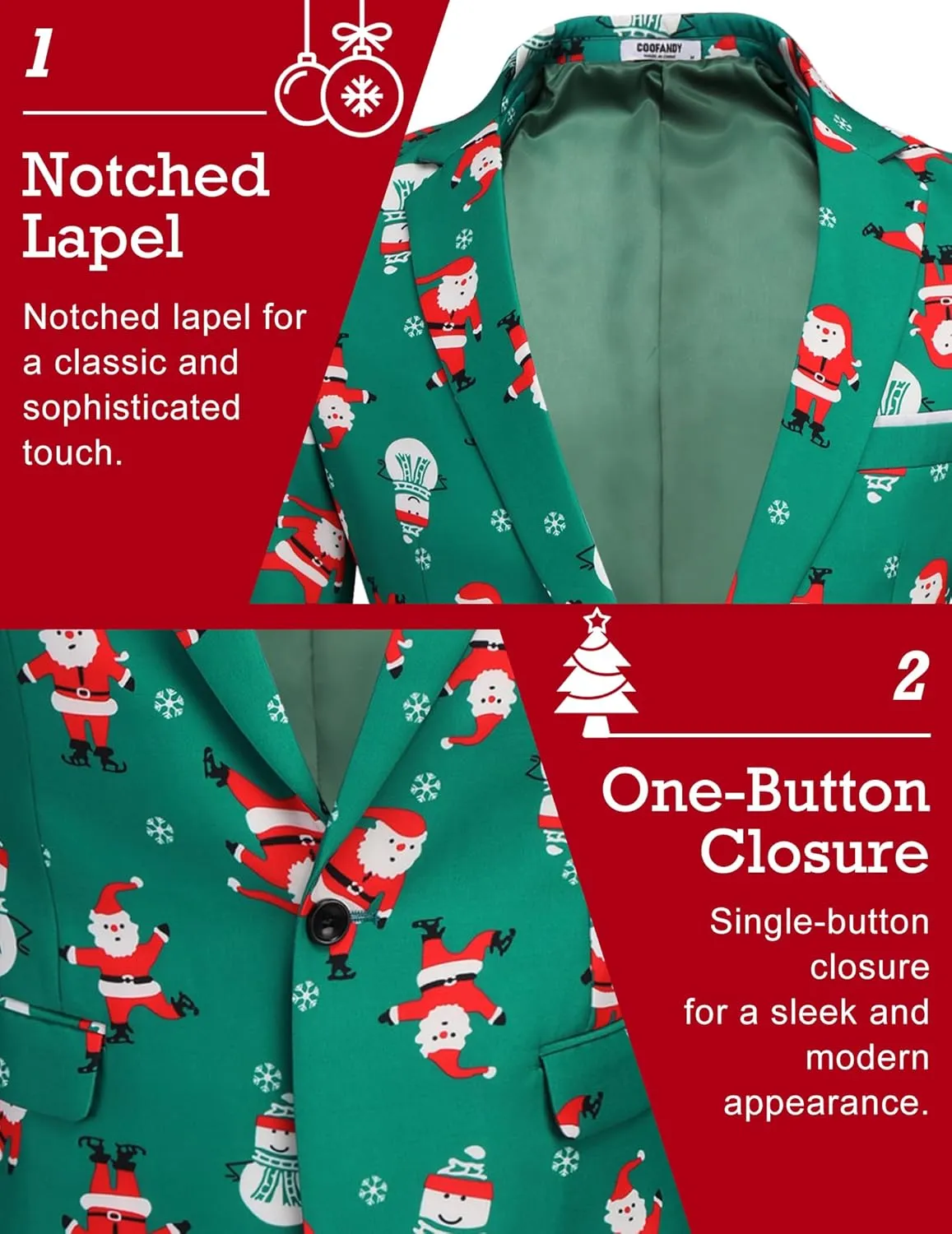 COOFANDY Men's Christmas Blazer Halloween Sport Coat One Button Christmas Suit Jacket Xmas Party Jackets Holiday Blazers