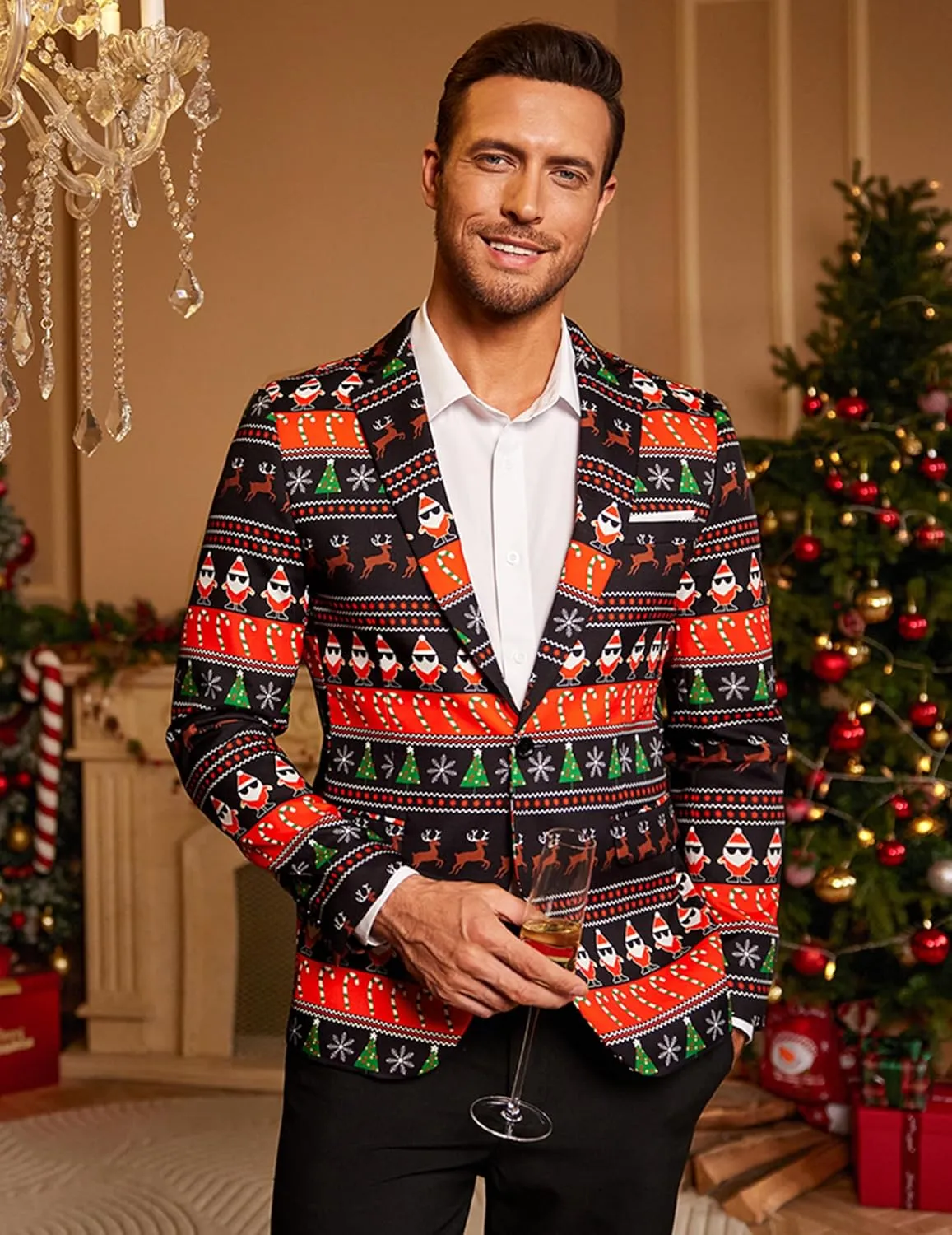 COOFANDY Men's Christmas Blazer Halloween Sport Coat One Button Christmas Suit Jacket Xmas Party Jackets Holiday Blazers