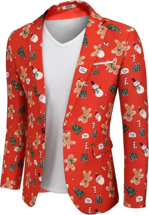 COOFANDY Men's Christmas Blazer Halloween Sport Coat One Button Christmas Suit Jacket Xmas Party Jackets Holiday Blazers