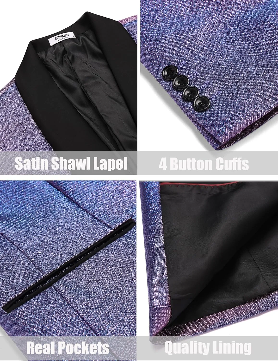 COOFANDY Men's Tuxedo Jacket Slim Fit Shawl Lapel Blazer One Button Suit Jackets for Party Prom Wedding Dinner