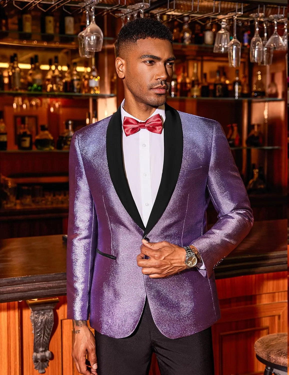 COOFANDY Men's Tuxedo Jacket Slim Fit Shawl Lapel Blazer One Button Suit Jackets for Party Prom Wedding Dinner