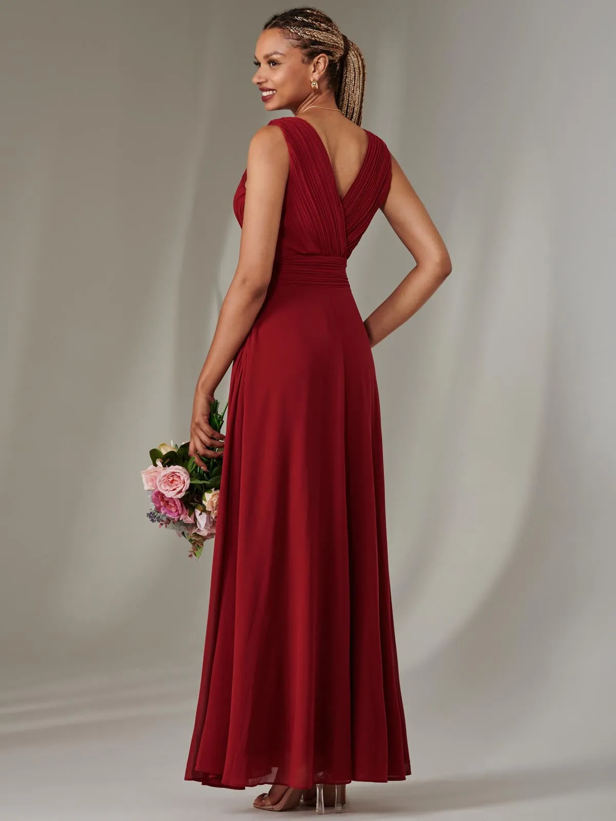 Cora Sleeveless Chiffon Maxi Dress, Dark Red