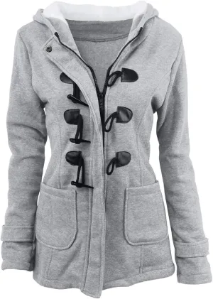 Cotton Jackets for Women 2024 Solid Horn Buttons Overcoat Hoodies Padded Wool Lined Hooded Long Sleeve Coat Jacket