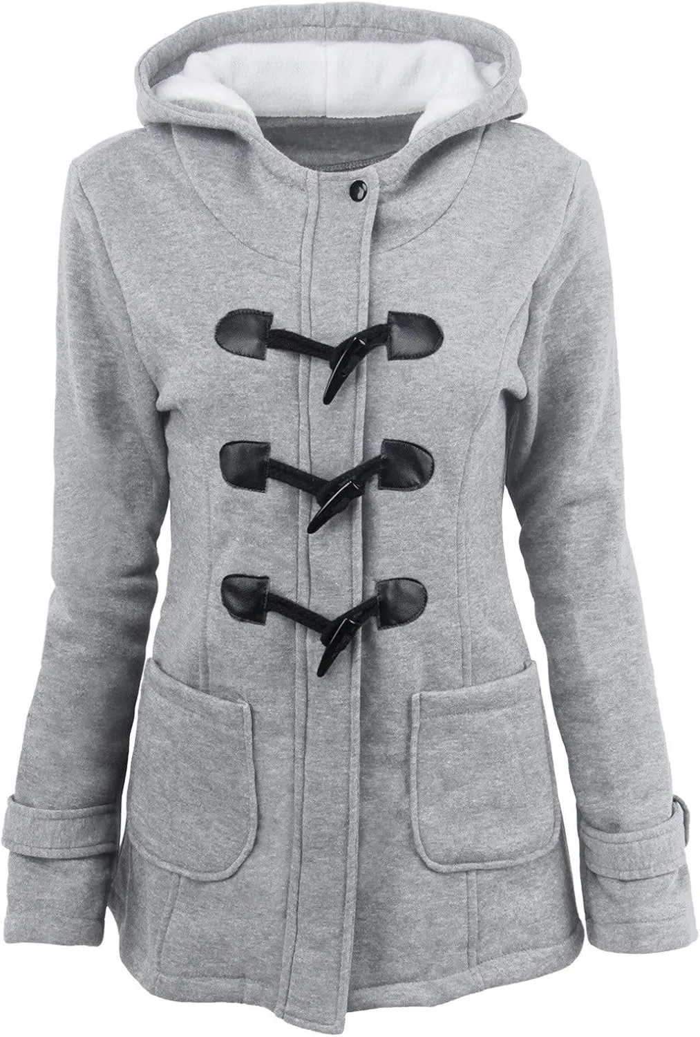 Cotton Jackets for Women 2024 Solid Horn Buttons Overcoat Hoodies Padded Wool Lined Hooded Long Sleeve Coat Jacket