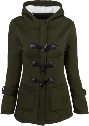 Cotton Jackets for Women 2024 Solid Horn Buttons Overcoat Hoodies Padded Wool Lined Hooded Long Sleeve Coat Jacket