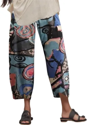 Cotton Linen Casual Summer Capri Pants for Women Cropped Comfy Baggy Trousers Palazzo Lounge Pants, Medium