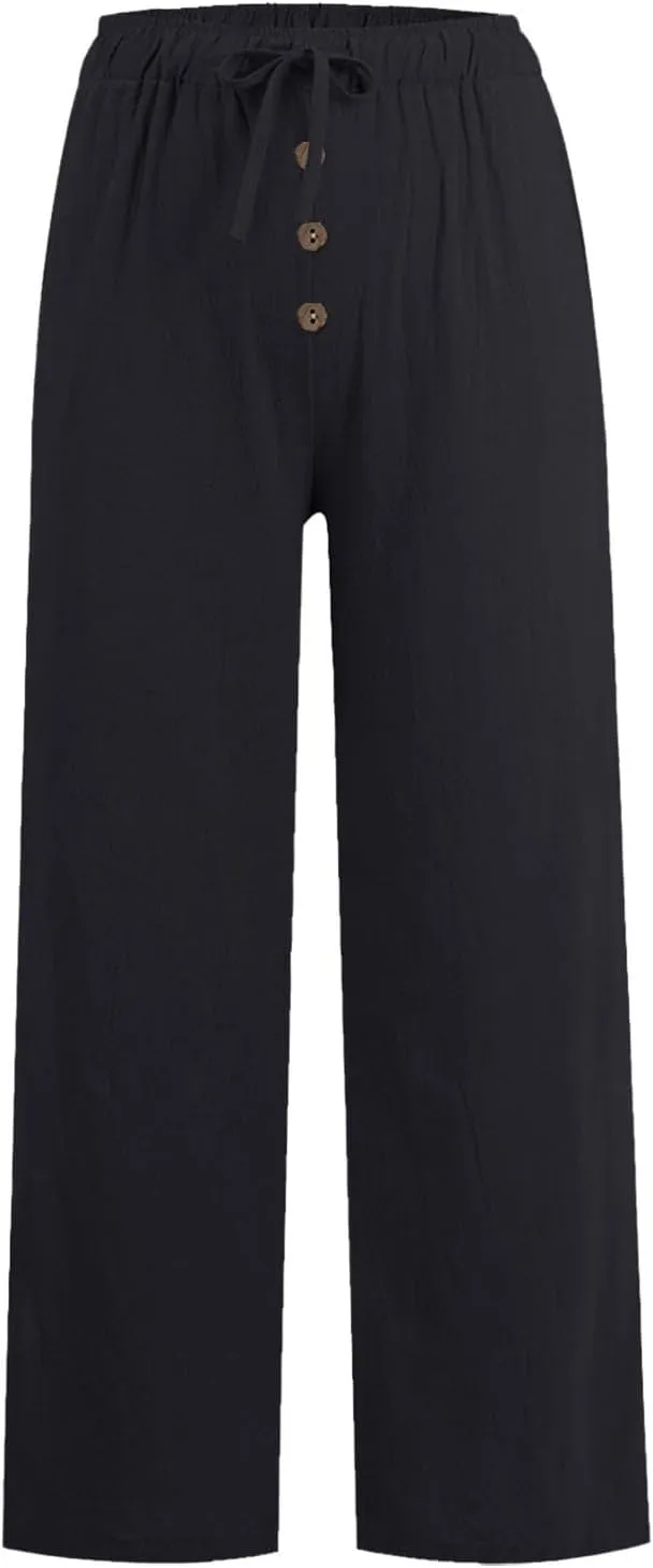 Cotton Linen Pants for Women Casual Summer Wide Leg Palazzo Loose Drawstring Elastic Waist Lounge Trousers Outfits 2025
