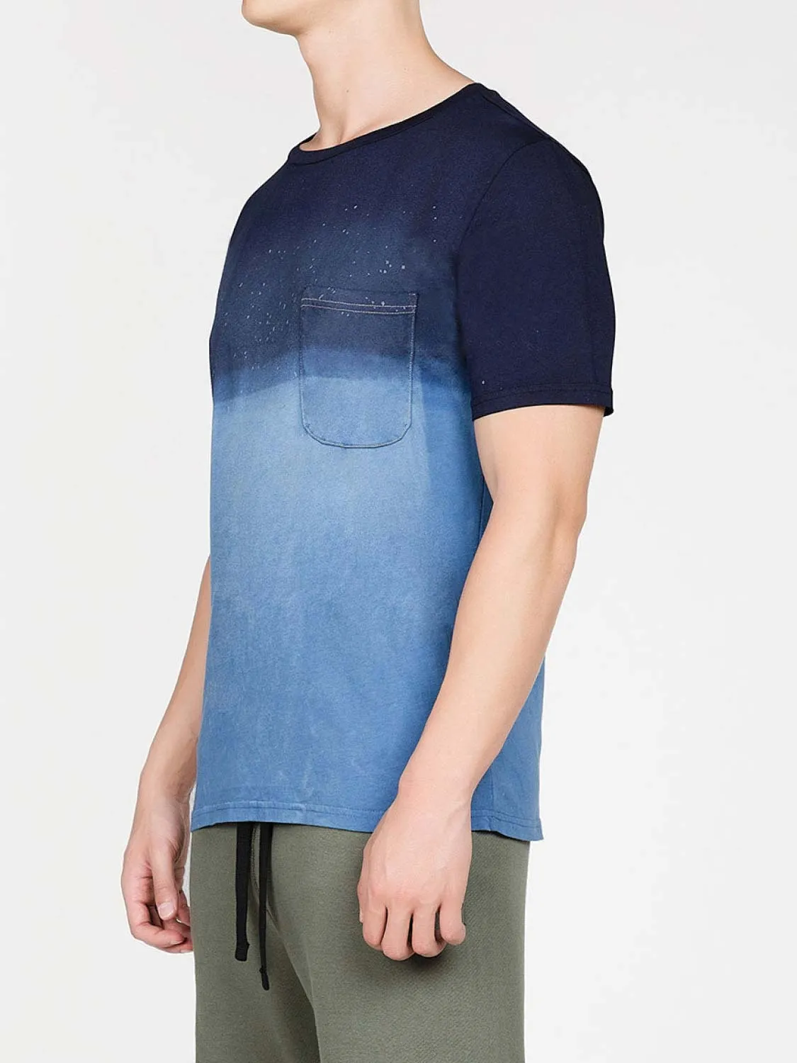 Crew Neck Acid Wash Dip Dye T-shirt Navy Blue