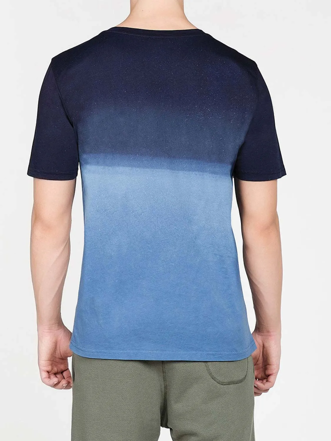 Crew Neck Acid Wash Dip Dye T-shirt Navy Blue