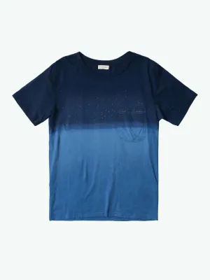 Crew Neck Acid Wash Dip Dye T-shirt Navy Blue