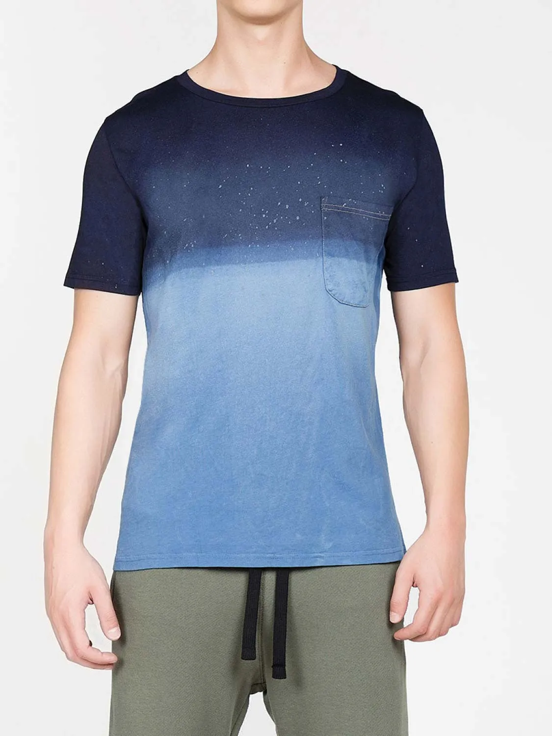 Crew Neck Acid Wash Dip Dye T-shirt Navy Blue