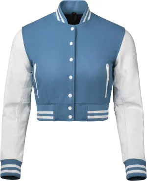 Cropped Varsity Jacket Women - Premium Quality Leather and Wool Baseball Letterman Jacket for Women's, Long Sleeve