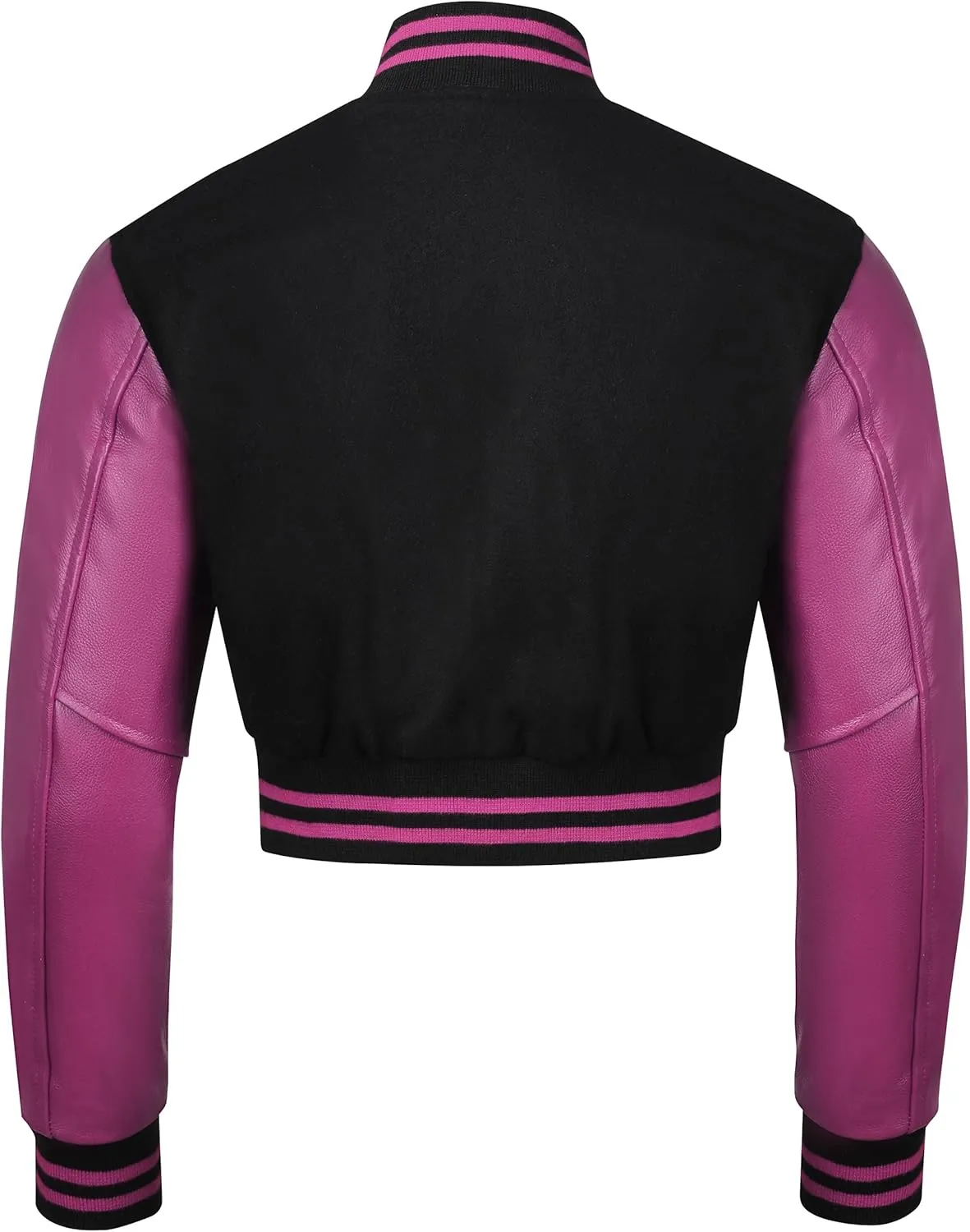 Cropped Varsity Jacket Women - Premium Quality Leather and Wool Baseball Letterman Jacket for Women's, Long Sleeve
