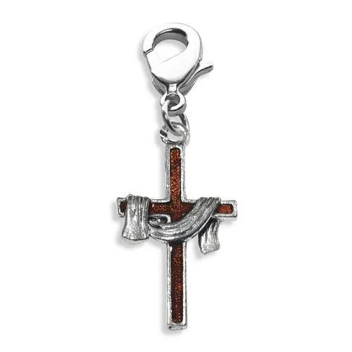 Cross with Shroud Charm Dangle in Silver