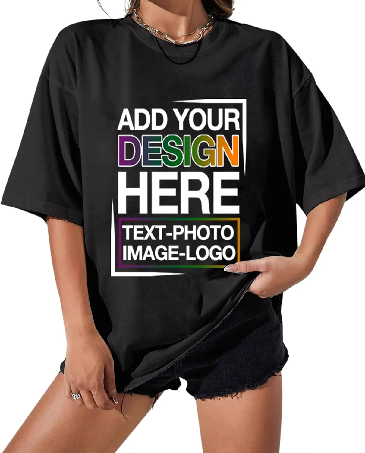 Custom Oversized T Shirts Front and Back Design Your Own Graphic Tees with Photo Text Personalized Gift Shirts