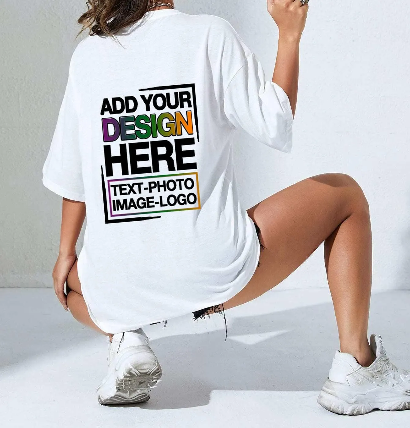 Custom Oversized T Shirts Front and Back Design Your Own Graphic Tees with Photo Text Personalized Gift Shirts