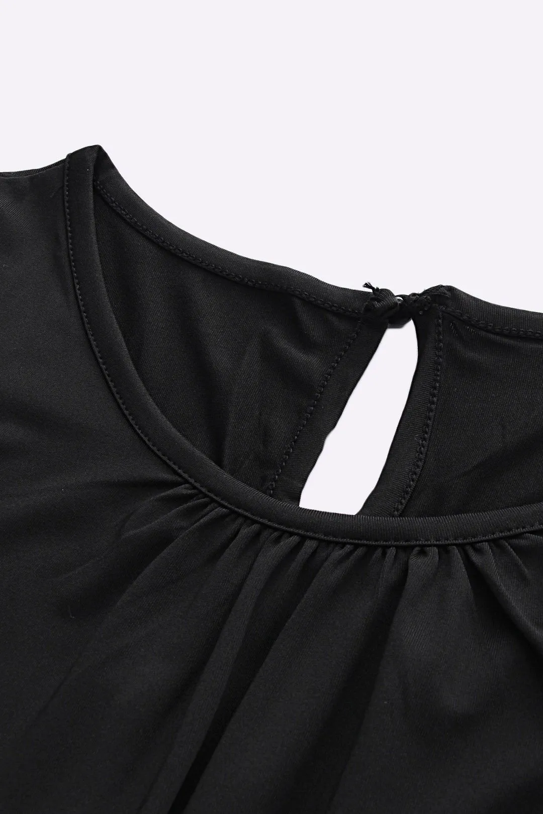 Custom Round Neck Cold Shoulder Plain Cut Out Long Sleeve Black T-Shirts