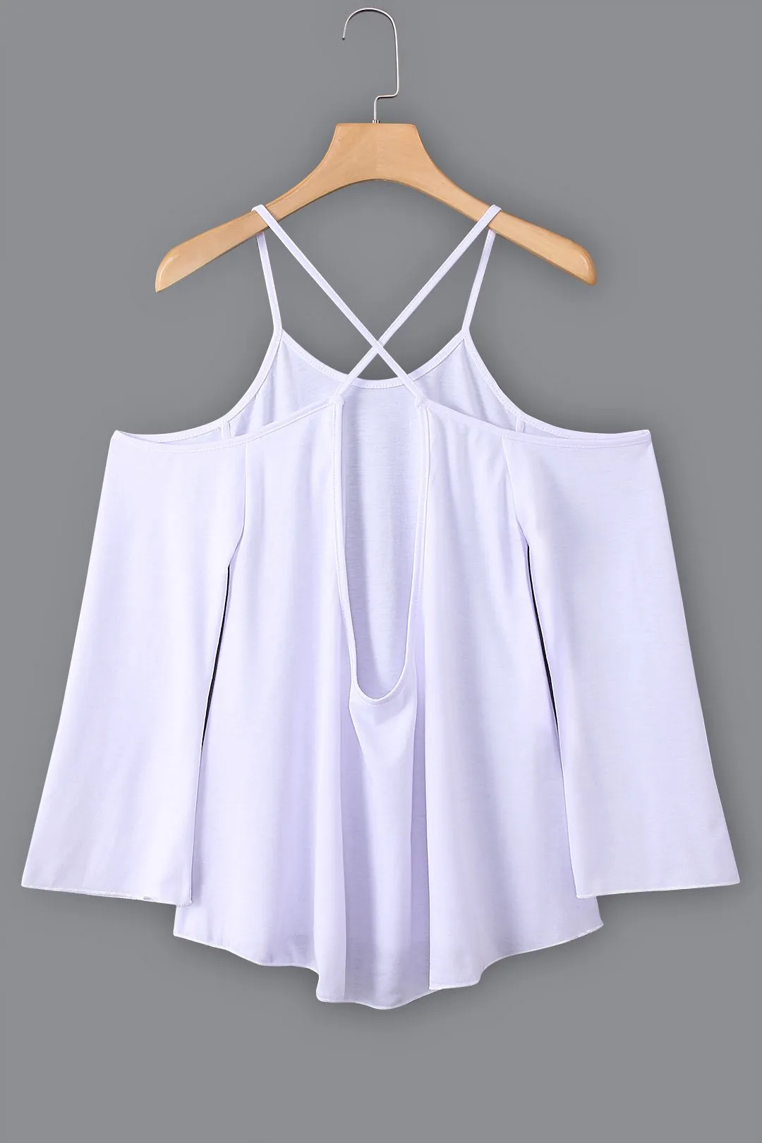 Custom Scoop Neck Cold Shoulder Plain Backless Hollow Cut Out Long Sleeve Curved Hem T-Shirts