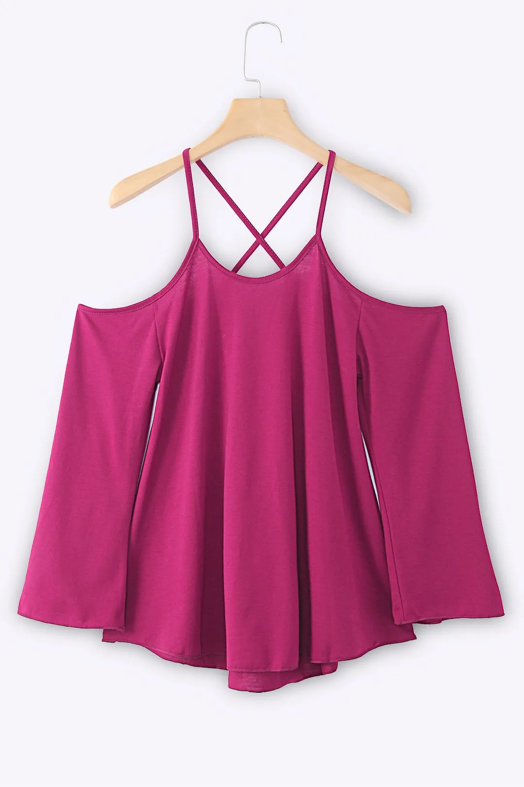 Custom Scoop Neck Cold Shoulder Plain Backless Hollow Cut Out Long Sleeve Curved Hem T-Shirts