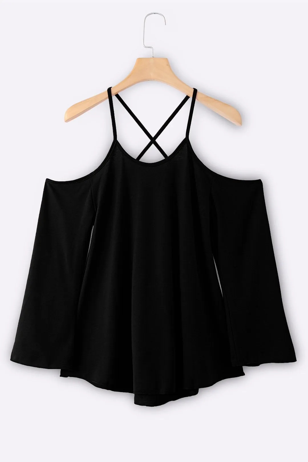 Custom Scoop Neck Cold Shoulder Plain Backless Hollow Cut Out Long Sleeve Curved Hem T-Shirts